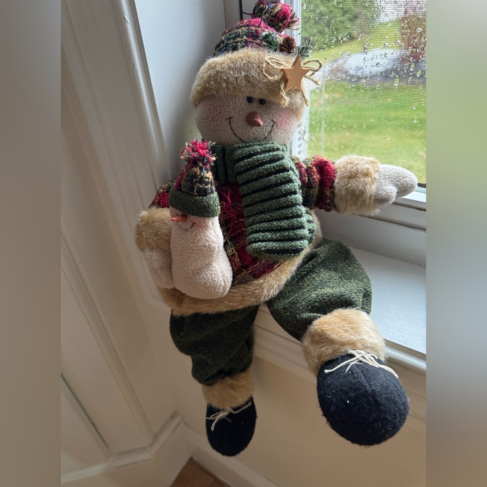 Plush Snowman with Green Scarf
